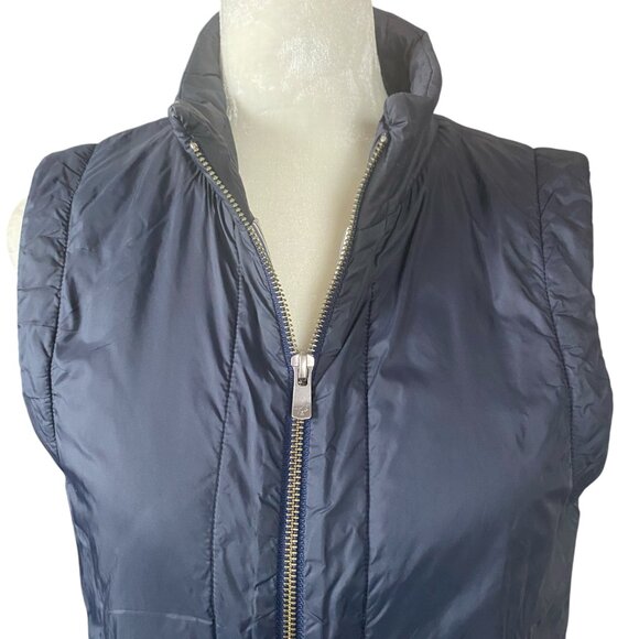 Faconnable women's XS dark blue zip up collared sleeveless puffer vest tops - Picture 6 of 10